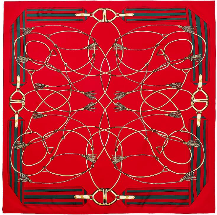 New Silk Scarf Women Euro Chain Print Square Scarves High Quality Neckerchief 130*130cm Gift Fashion Large Shawls Wraps