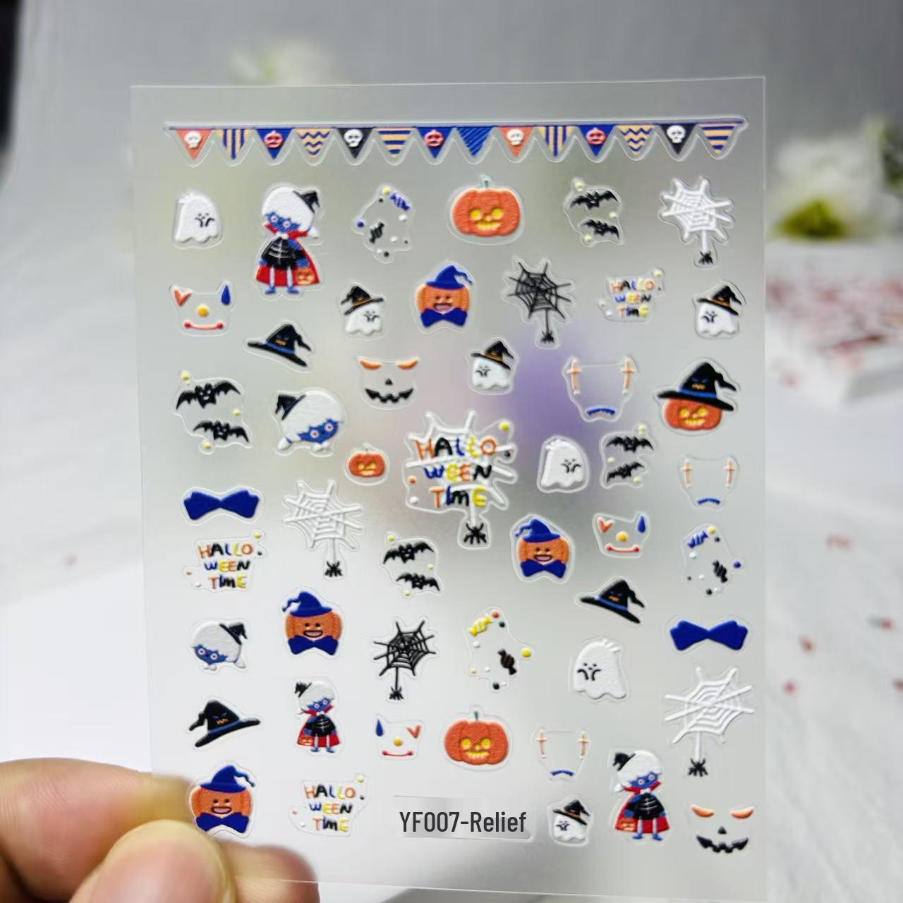 5D Embossed Halloween Nail Art Stickers: Ghost & Pumpkin Designs for Kids  DIY Manicures. YF007