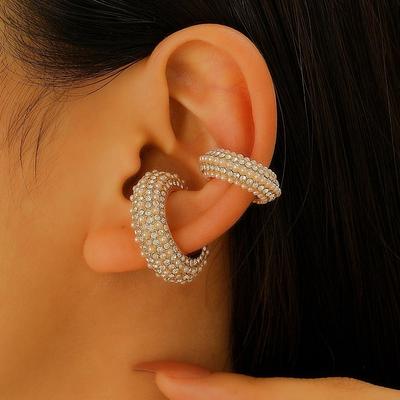 Manchette d'oreille en forme de C en cuivre Boucles d'oreilles perles argentées Boucles d'oreilles clous strass vintage Quotidien