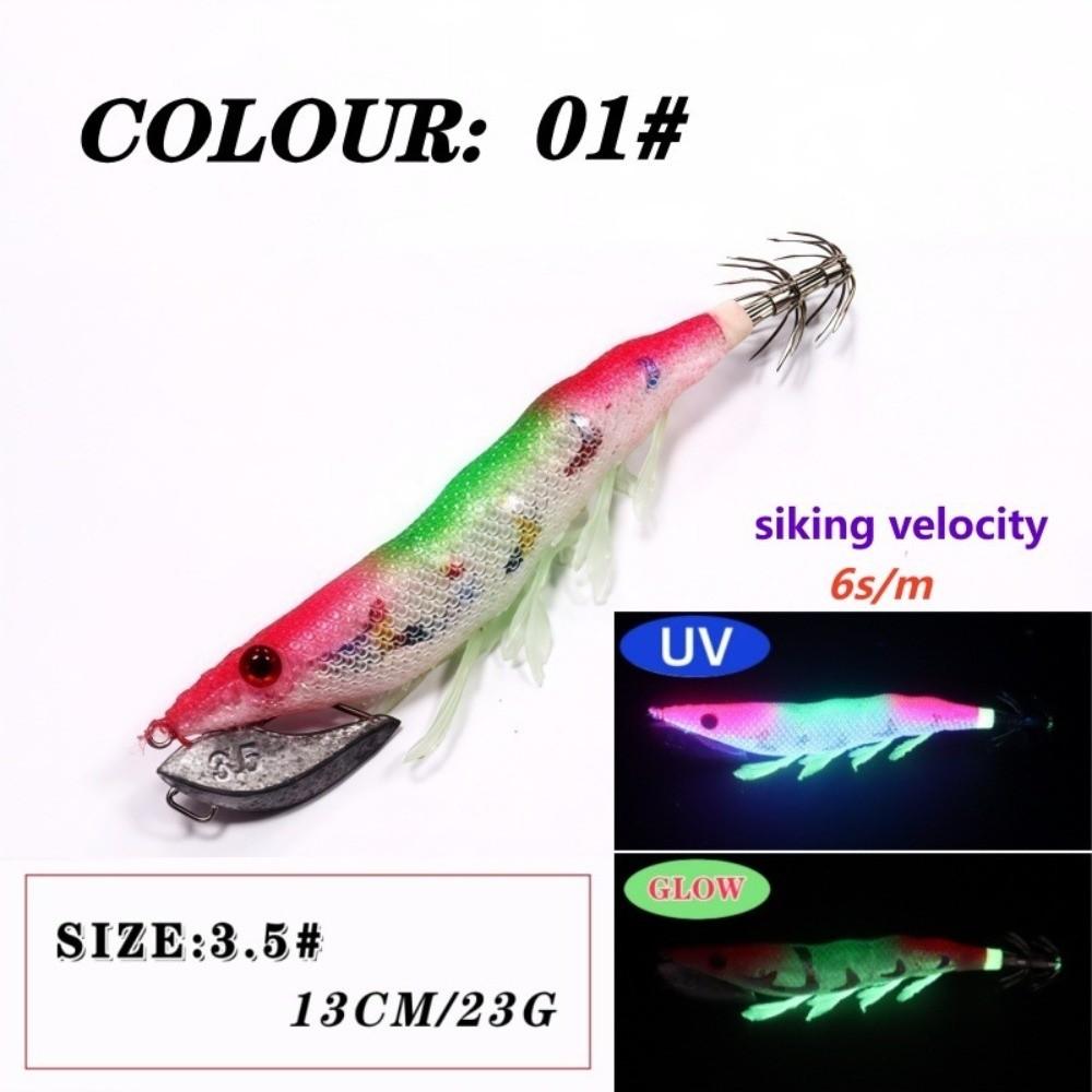 Glow Shrimp Hook Squid Jigs Life-like Design UV Crowns Sea Fishing Lure Noise Sound 23g Weight Hard Bait Sea Fishing