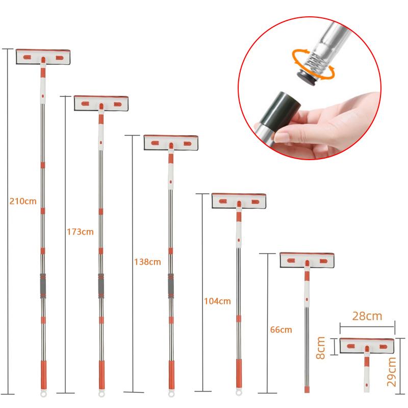 180° Rotatable Long Handle Window Mop Glass Cleaner Mop With Silicone Scraper Window Cleaning Brush Household Cleaning Tools