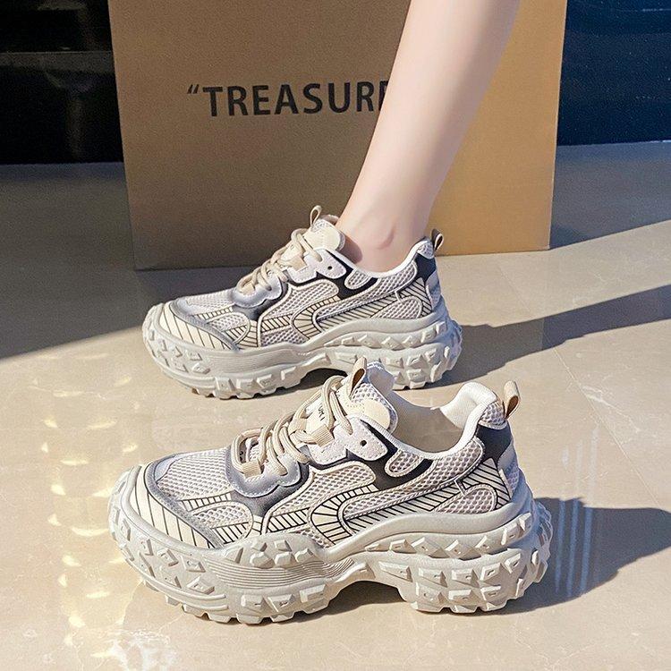 Pineapple durian thick-soled heightened foreign style and thin mesh breathable dad shoes women's summer leisure sports 2025