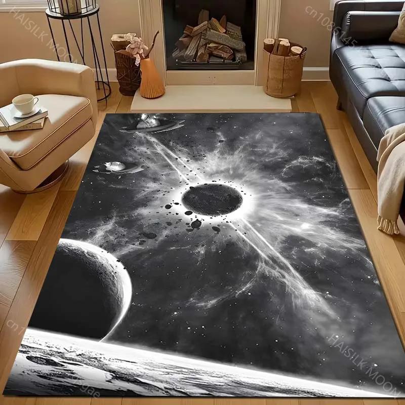 3D Printing Black Planet Light Pattern Carpet Modern Home Decor Area Rug Bedroom Living Room Bedside Sofa Floor Mat Luxury Gift