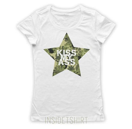 MAGLIETTA KISS MY ASS maglia donna stella mimetica camo star cool T-SHIRT GIRL M
