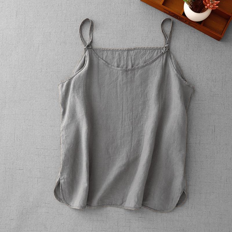 Women Cotton Linen Camisole Tank Top Short Plus Size Casual Top