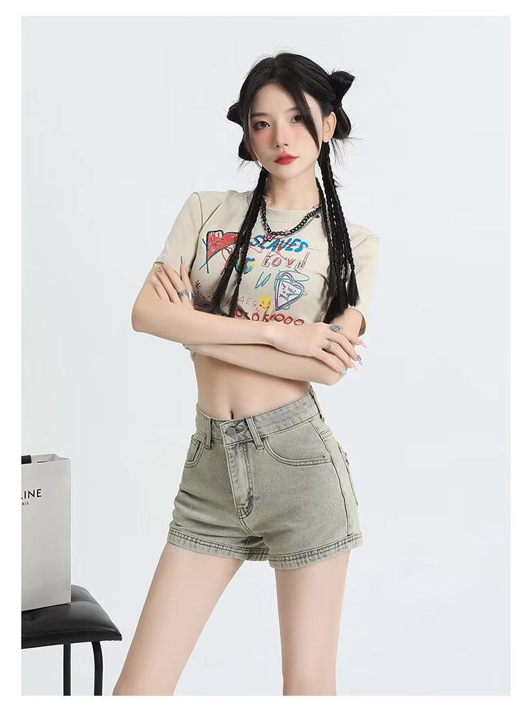 2025 Summer Women's Retro High Waist Plus Size Denim A-line Shorts