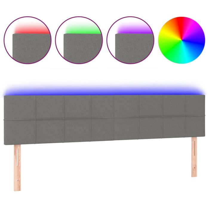 VidaXL Tête de Lit à LED Meuble de Chambre à Coucher Accessoire de Lit Double Tête de Cadre de Lit Intérieur Gris Foncé 3121635