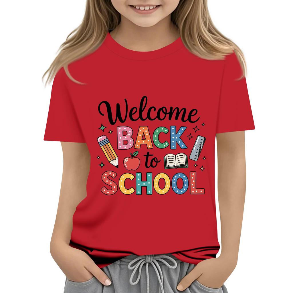 Children's Casual and Fashionable Round-Neck Printed Short-Sleeve Top for Back-to-School
