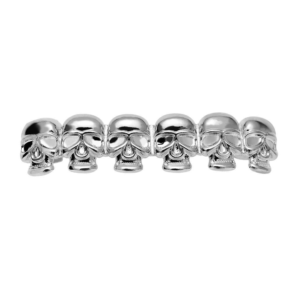 Gold-Plated Skull Hip Hop Grillz - Trendy Halloween Cosplay Tooth Decor