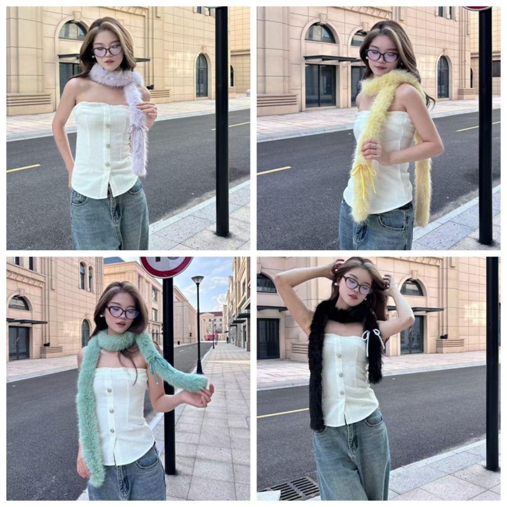 Fluffy Y2k Bow Scarf Harajuku Women Scarf Elegant Bowknot Fur Scarf  Streetwear