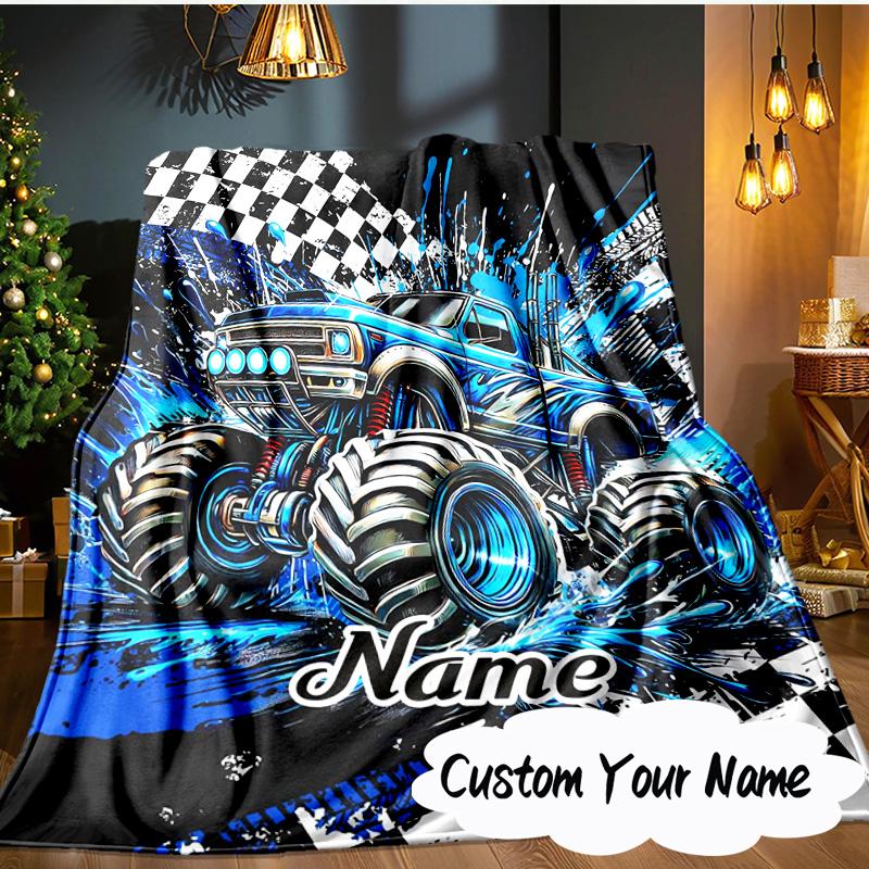 Custom Name Cartoon off-road vehicle truck Blanket Ideal Bedding Blanket Perfect for Travel, Camping, Living Rooms,Offices, Sofas, Fan Christmas gift