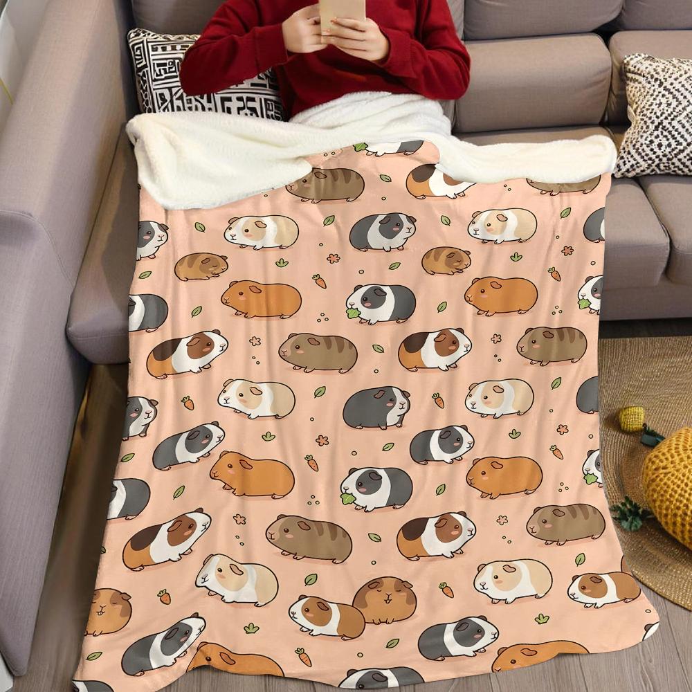 Cute Guinea Pig Flannel Blanket Warm Soft Halloween Christmas Couch Warm Cozy Decorative Decor Gift For All Season