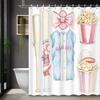 Vintage Watercolor Baseball Bowknot Popcorn Print Shower Curtain with 12 Hooks - Polyester Bathroom Decor