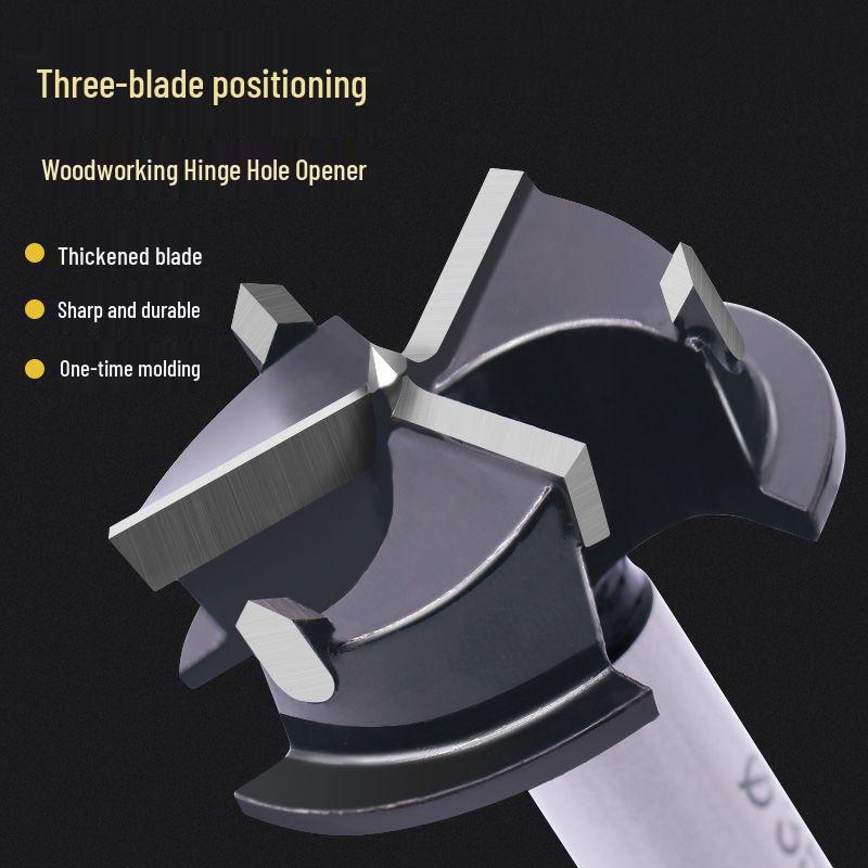 35mm Depth-Stop Hinge Hole Saw with Three-Flute Drill Bit for Woodworking and Cabinet Doors