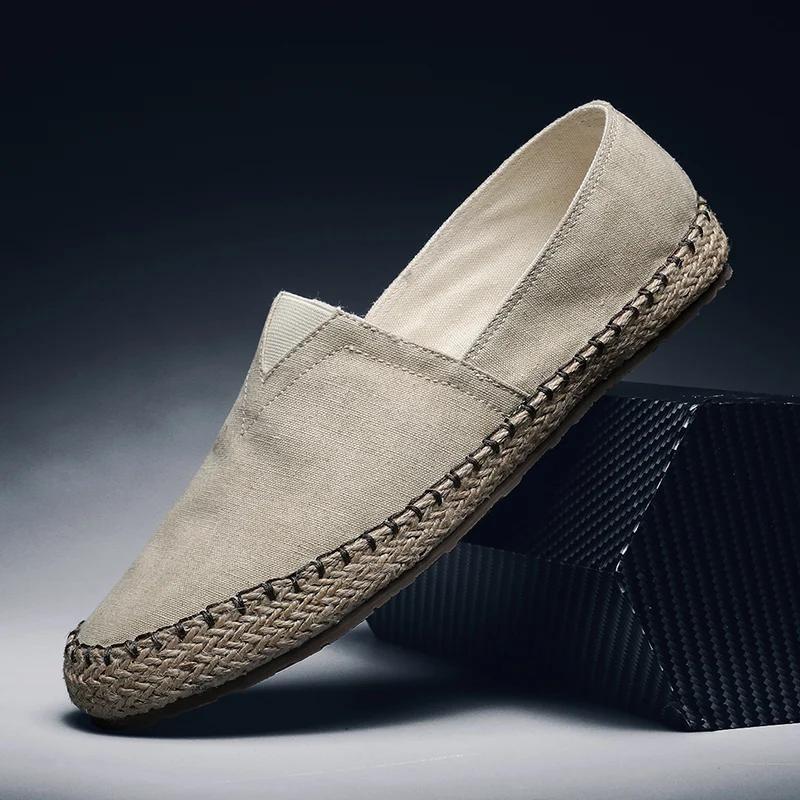 Man Espadrilles Hemp Canvas Flat Shoes Men Sewing Flax Shoes Slip On Loafers Casual Shoes Plus Size Fisherman Driving Footwear