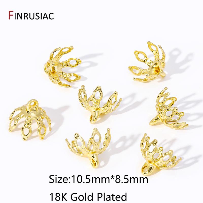 

Handmade Necklace Making Supplies 18K Gold Plated Brass Hollow Flower Beads Cap Pendant Connector For Jewelry Making Findings 10 pcs