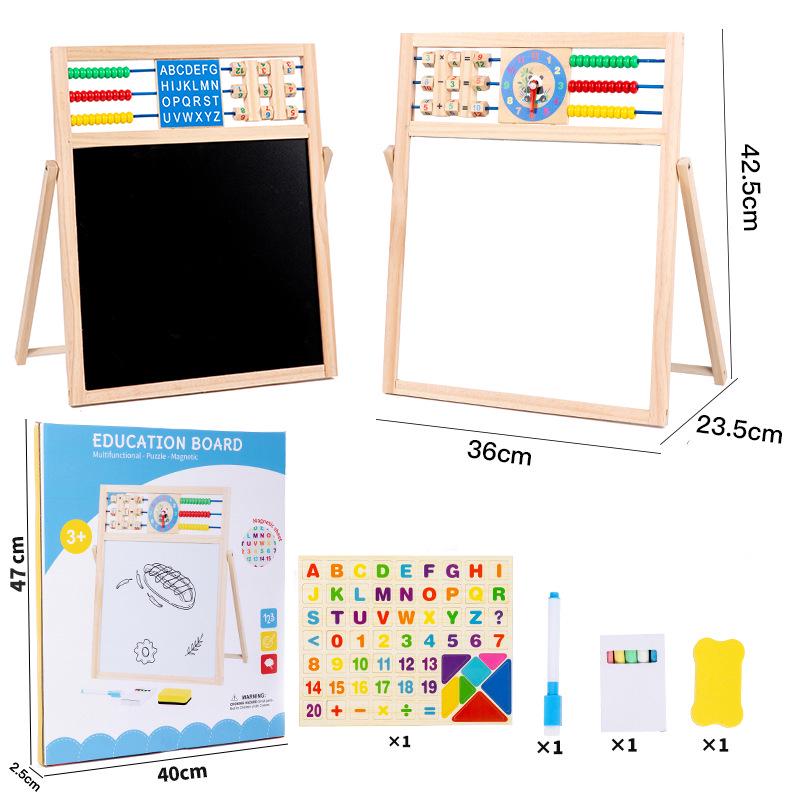 Kids' Double-Sided Magnetic Liftable Wooden Easel - Colorful Art & Drawing Toy
