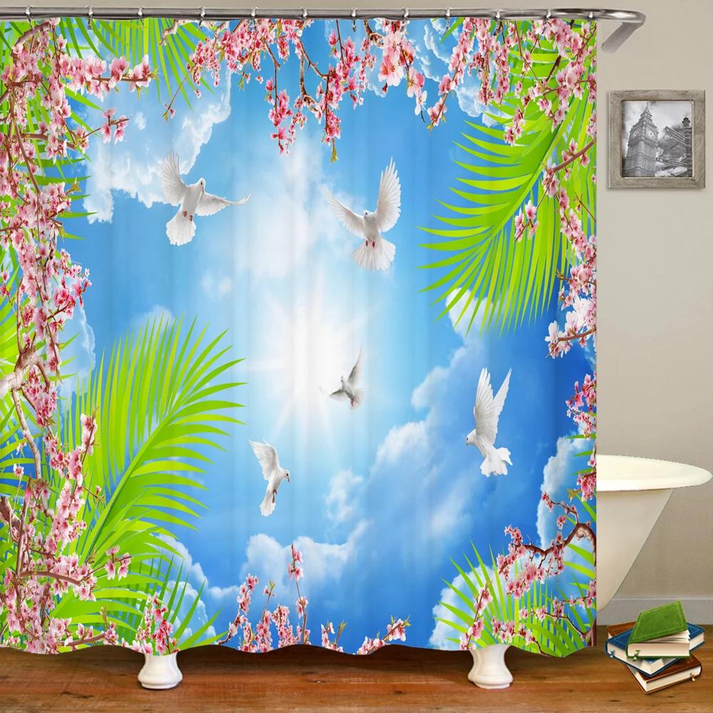 Natural landscape Blue Sky White Clouds Shower Curtains Bathroom Curtain Frabic Waterproof Polyester Bath Curtain with Hooks