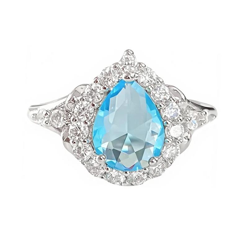 Light Luxury High-End Sea Blue Love Color Treasure Full Of Diamonds Zir*****Pen Ring Niche Exquisite Ring Woman