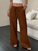 Beige Pleated Wide Leg Drawstring Pants