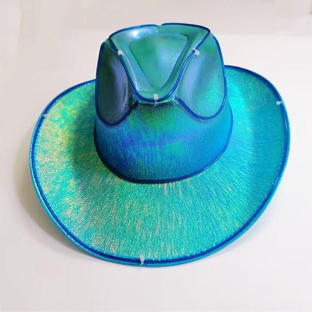 Pearlescent Neon Halloween Hats Colorful Western Cowboy Hat LED Luminous Cowboy Hat  NightClub