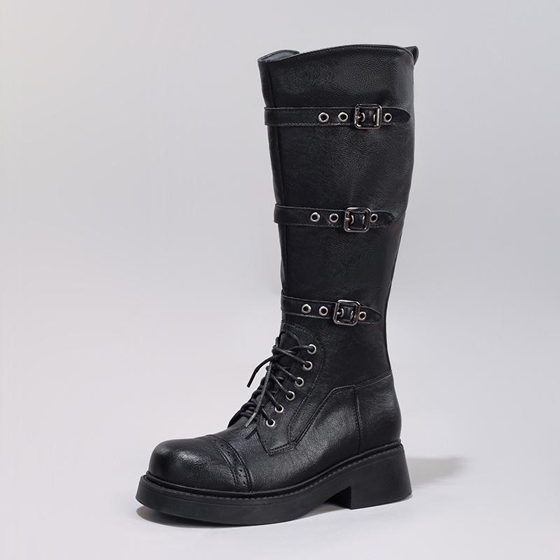 2025 Super Fire Stiefel Dicker Absatz Dicke Sohle Mode Lange Stiefel Runde Spitze Dicker Absatz Schmal Vielseitig Kniestiefel Exklusiv