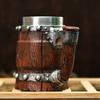 Handmade Wooden Barrel Beer Mug Viking Wood Style Beer Mug Simulation 600ml Beer Mug Double Wall Stainless Steel Resin Beer Cup
