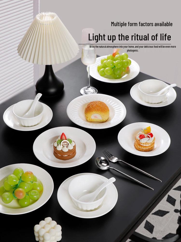 French White Embossed Ceramic Plate Set - Creative Pumpkin Soup & Breakfast Plates