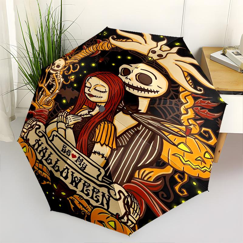 

Jack Skellington, Sally Automatic Opening and Closing Umbrella - 8 Ribs Portable Folding Umbrella with Plastic Handle, Suitable for Leisure