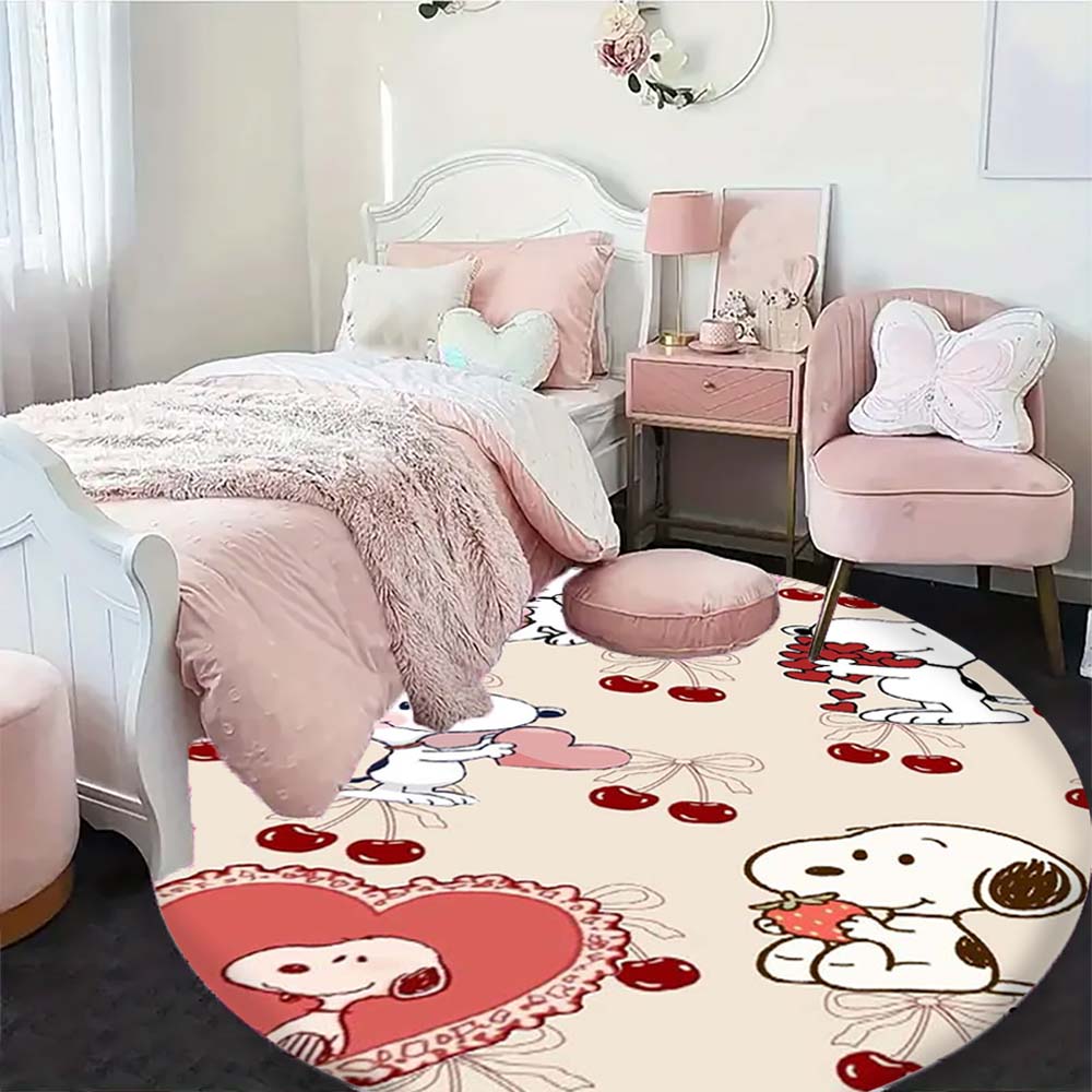 Cute Peanuts Snoopy Round Rug Anti-Skid Floor Carpet for Living Room Bedroom Children Room Home Decoration