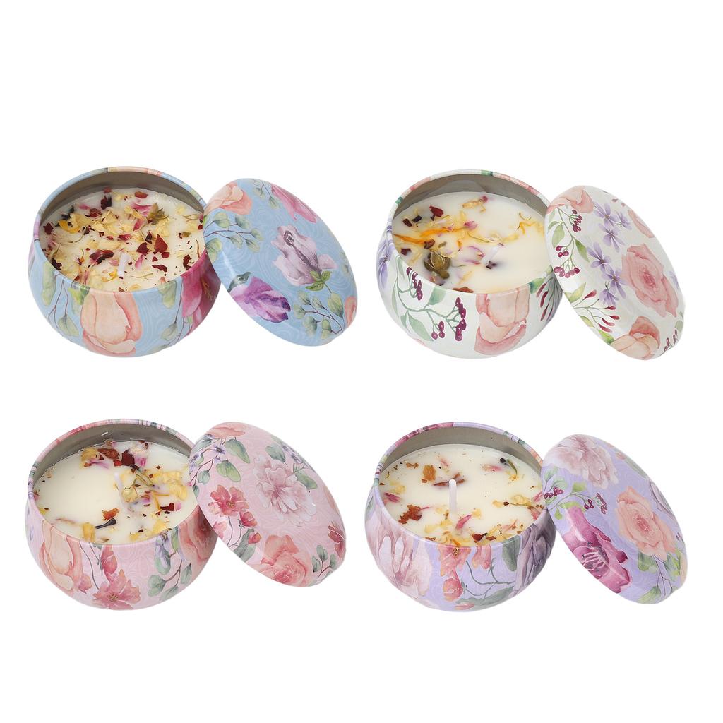 4 stk Elegant Duftlys med Tørkede Blomster Hjem Soverom Langvarig Duft Aromaterapi Lys