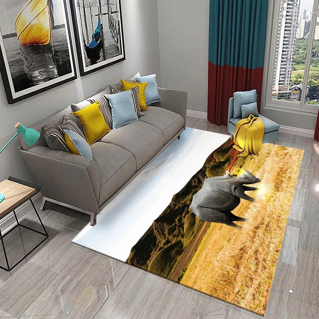 3D Rhino Carpet for Bedroom Living Room Decoration Area Mats Outdoor Rug Play Mats Kitchen Bathroom Door Entrance Non-slip Rugs