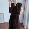 European Station New Cold Wind Women's Clothing High-end Sense Base Temperament Long Dress Gold Velvet Dress Women's Autumn