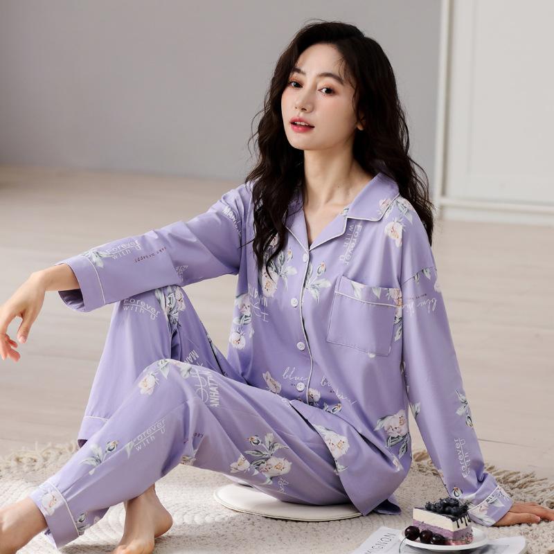 Pajamas Women'S Pure Cotton Long-Sleeved Women'S Mid-Autumn And Winter Thin Loungewear