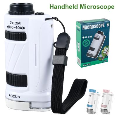60-180X Pocket Microscope Kids Science Toys Handheld Microscope Students Lab Outdoor Extended Biology Observation With LED Light