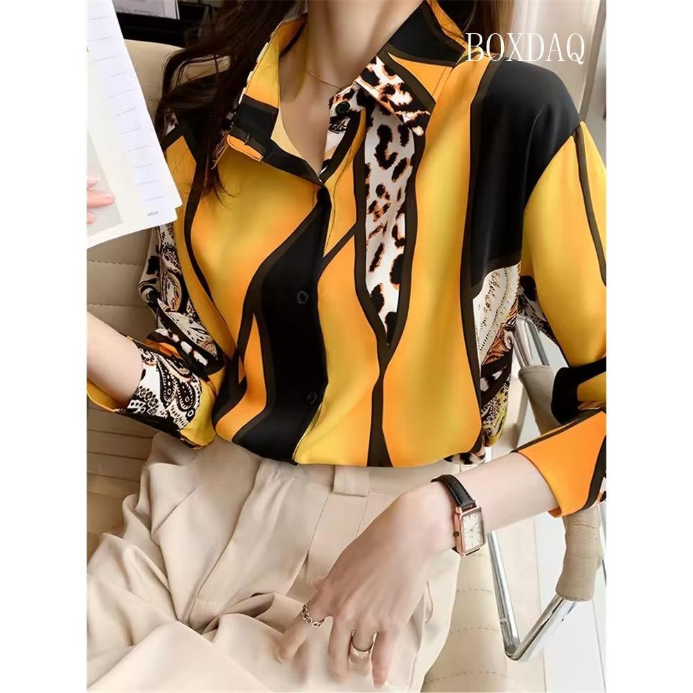 Women's Tie Dye Print Blouse Spring Autumn Fashion Graffiti Lapel Button Down Shirt Casual Long Sleeve Shirt Cardigan Top Ladies
