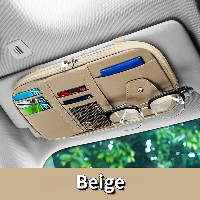 Car Sun Visor Organizer Clip Large Capacity Leather Sunshade Storage Bag Pouch Bill Pen Card Glasses Sunglasses Holder Mount
