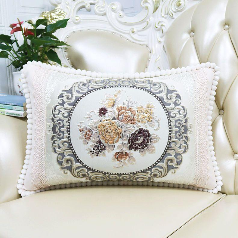 European Style Sofa Cushion Exquisite Jacquard Embroidered Pillow Detachable Washable Lace Zipper Jacket Household Waist Protection Square Backrest