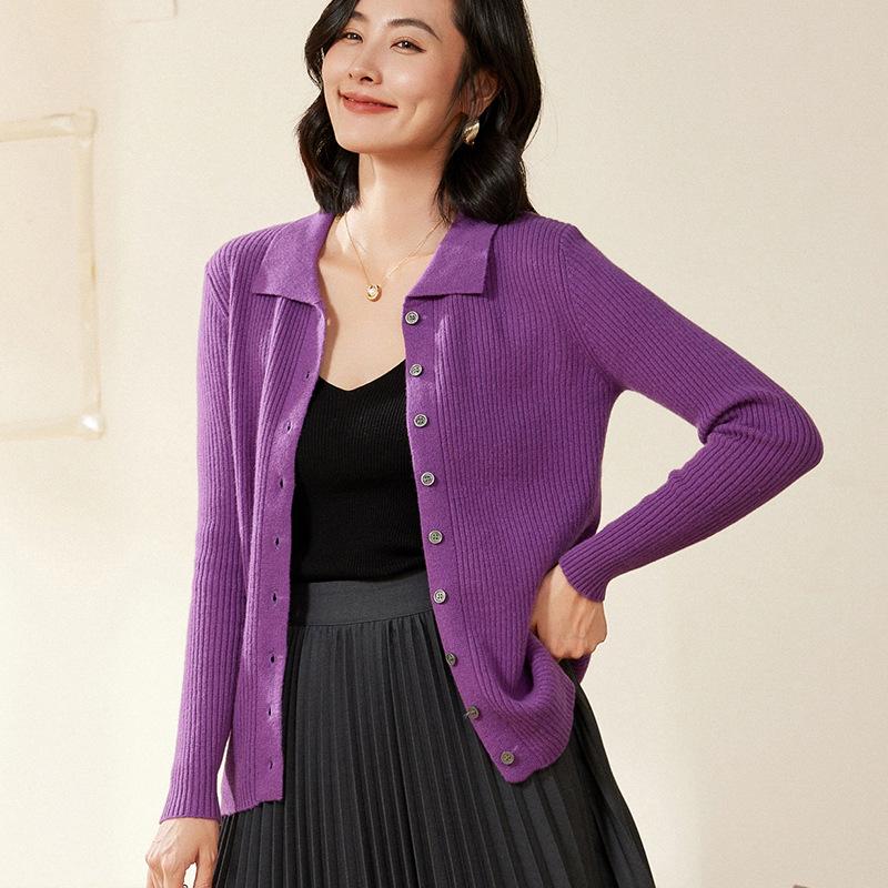2024 Autumn/Winter Women's Wool Polo Collar Ribbed Loose Sweater