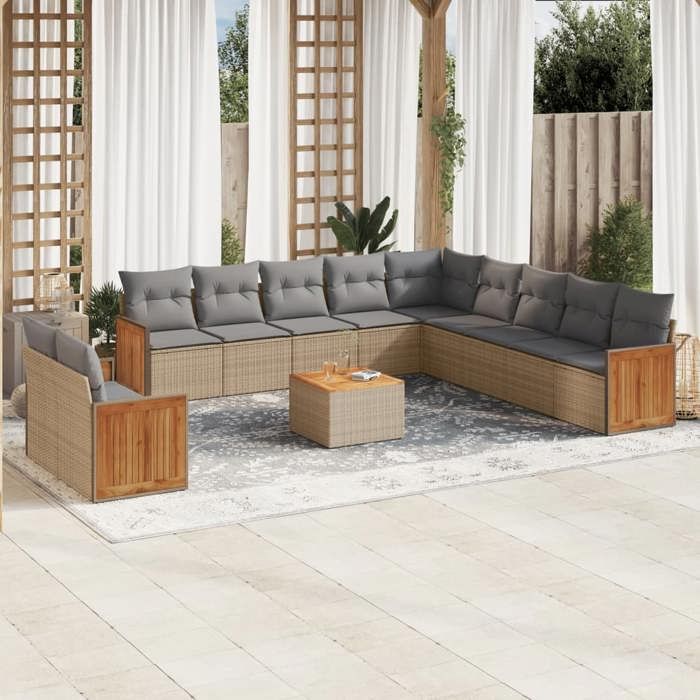 VidaXL Garden Lounge Set with Cushions 12 Pcs, Patio Sofas, Patio Furniture Set, Outdoor Furniture, Beige 3227816
