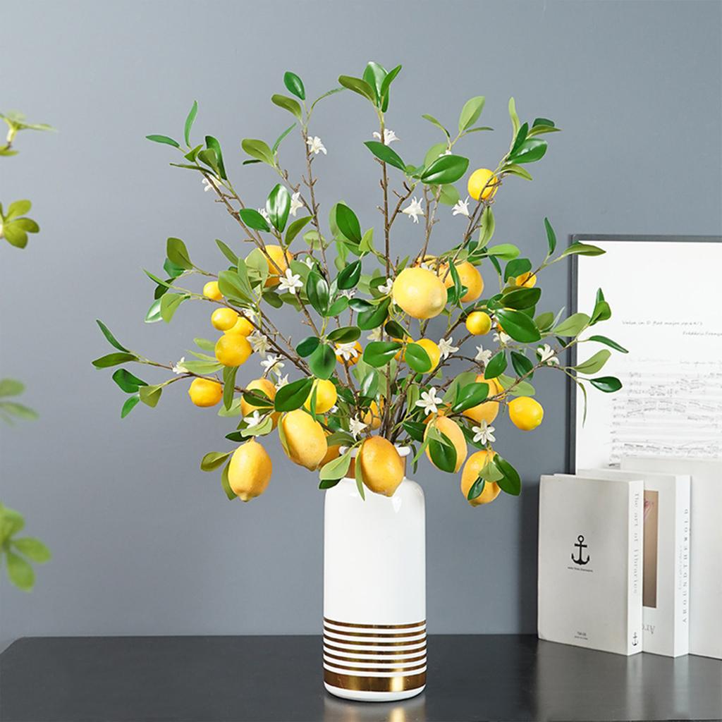 Artificial Lemon Branch Multi Heads Simulated Lemon Decor with Leaves Foam Fruits Wire Stem
