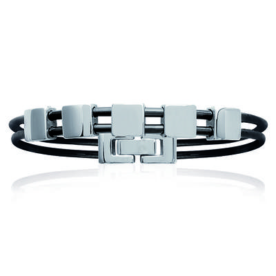 [L0450] - Unisex-Armband 'Peaceful' schwarz-silberfarben - 18 cm 8 mm
