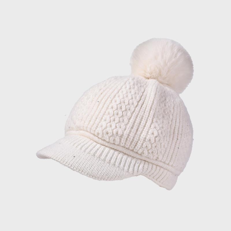 

Rabbit Fur Warm Baseball Cap Women s Autumn Winter Velvet Ear Protection Knitted Cap Pullover Wool Cap белый