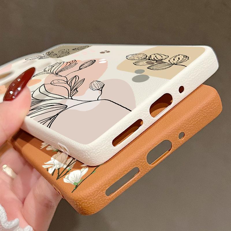 Simple Plant Floral Print TPU Matte Leather Texture Slim Phone Case For Xiaomi 13T Pro Poco X6 M6 Pro Redmi Note 14 Pro 13 12 11 Soft Shockproof Cover