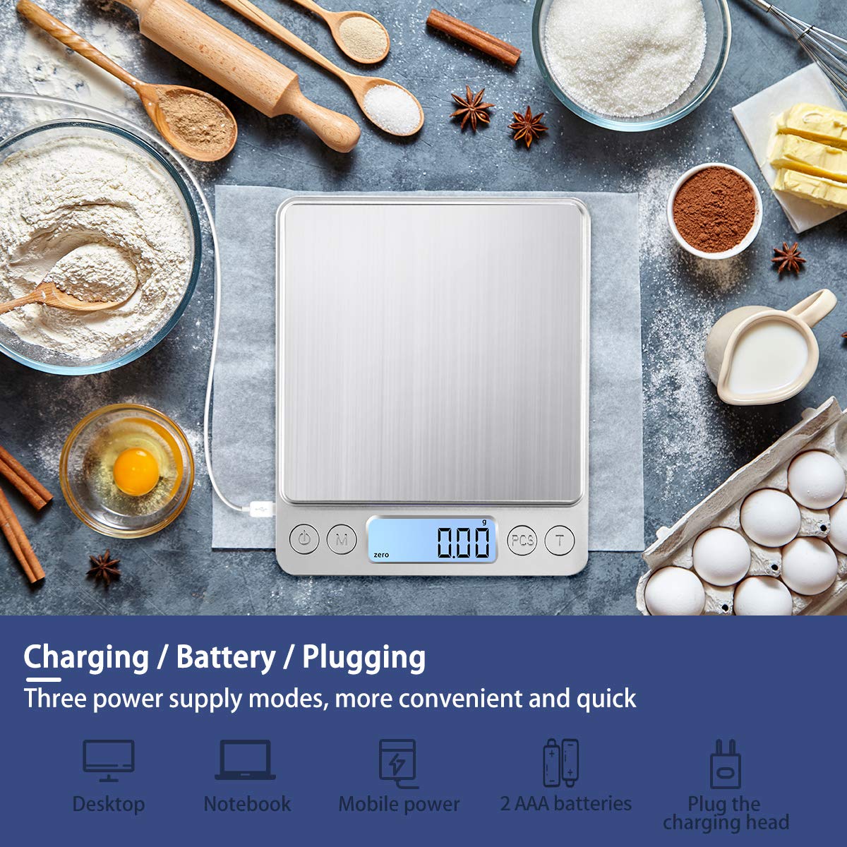 Upgraded Large Range Small Kitchen Scale, USB Charging Mini Food Electronic Scale, High Accuracy Cooking Scale, Pocket Scale with LCD Display,