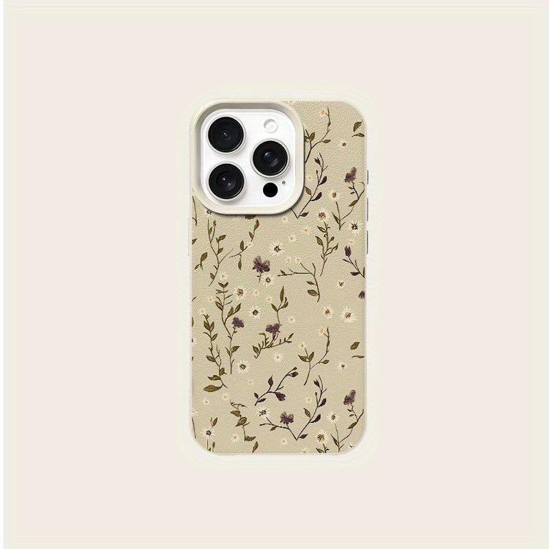 

A Floral Branch and Leaf Print Lychee Texture Phone Case, Suitable for iPhone 17, 16, 15, Plus, Pro, Max Series Phones - Ideal for Gifting iPhone 12 Pro слонова кістка
