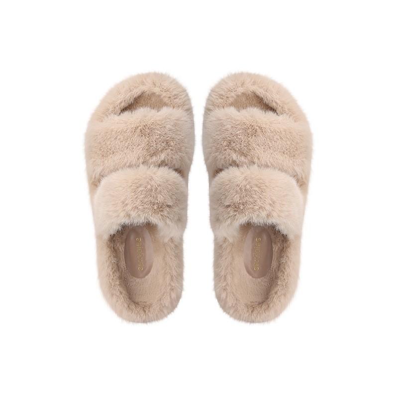 

2025 new student party one-word tow winter velvet warm lazy thick-bottomed fluffy slippers women s wear 40