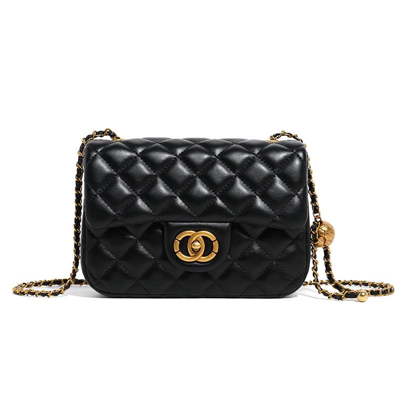 Women's Quilted Chain Crossbody Bag with Golden Ball - Trendy Small Square Design for Summer
