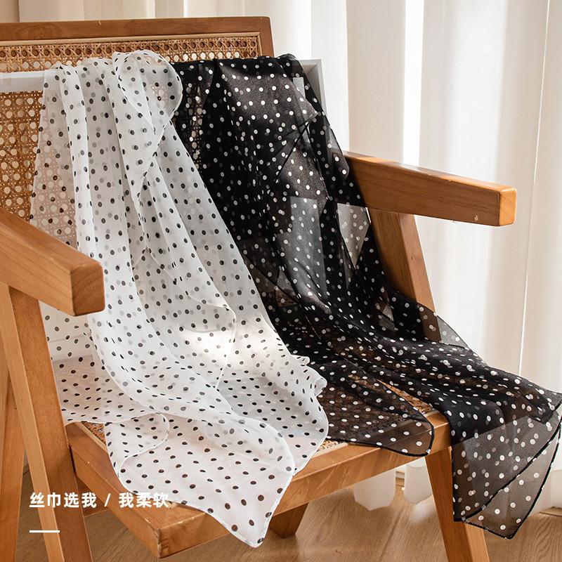 Silk silk scarf Korean atmosphere polka dot long silk scarf mulberry silk silk scarf long summer scarf thin 42*160