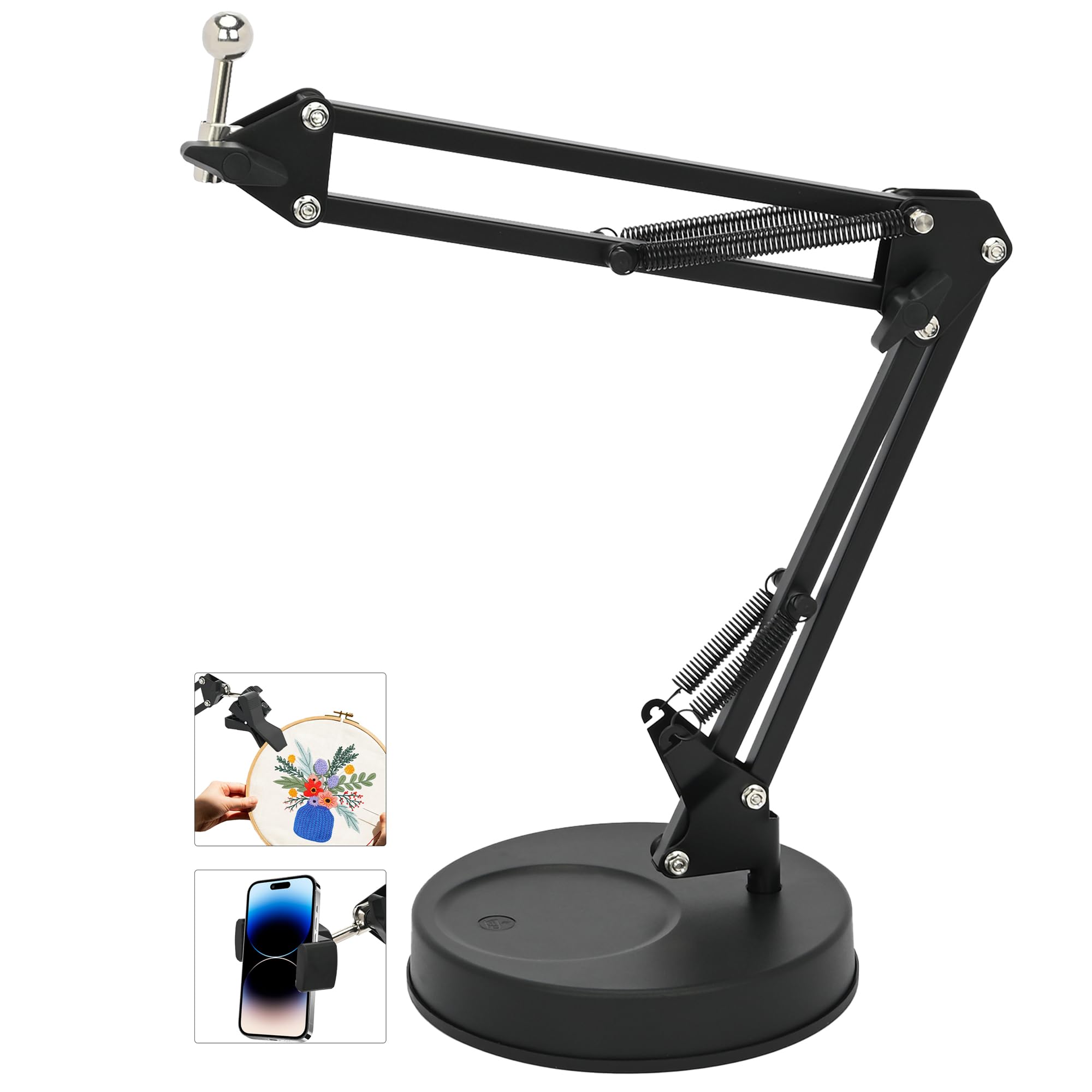 

rloao Embroidery Table Stand Kit, Adjustable, Foldable, Metal Embroidery Hoop, Clamp-Mounted Embroidery Stand, Double Spring Structure, Thickened Weig